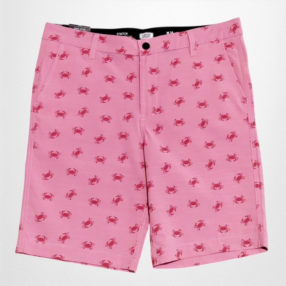 Berkley Jensen Mens Hybrid Shorts Sz 34 (35) Crab Print Quick Dry 4 Way Stretch